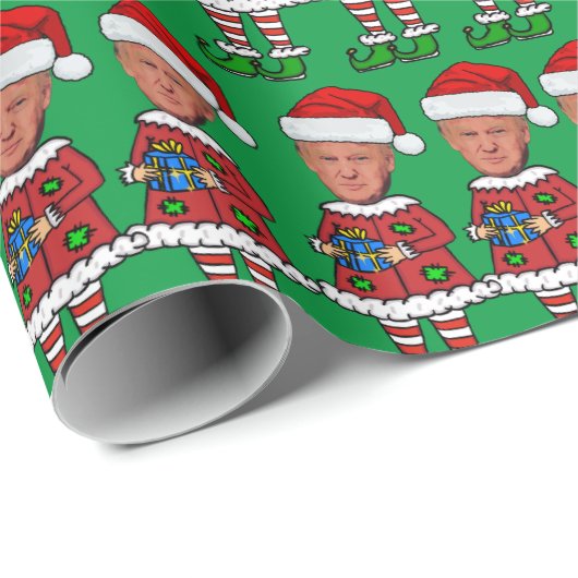 Funny Trump Elf Custom Face Foto Elf Weihnachten Geschenkpapier (Rolleneckpunkt)