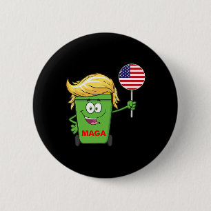 Funny Trump Mega Cartoon Garbage Can American Flag Button