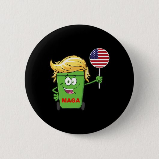 Funny Trump Mega Cartoon Garbage Can American Flag Button (Vorderseite)