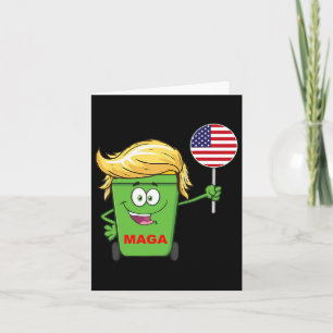 Funny Trump Mega Cartoon Garbage Can American Flag Karte