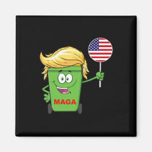 Funny Trump Mega Cartoon Garbage Can American Flag Magnet