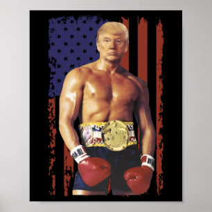 Funny Trump Rocky Boxing Meme Boxer Us Flag Patric Poster
