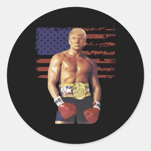 Funny Trump Rocky Boxing Meme Boxer Us Flag Patric Runder Aufkleber (Vorderseite)