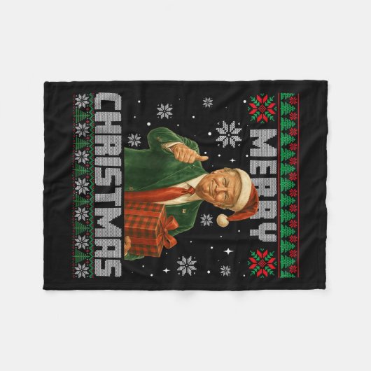 Funny Trump Ugly Xmas Sweater Make Christmas Great Fleecedecke (Vorderseite (Horizontal))