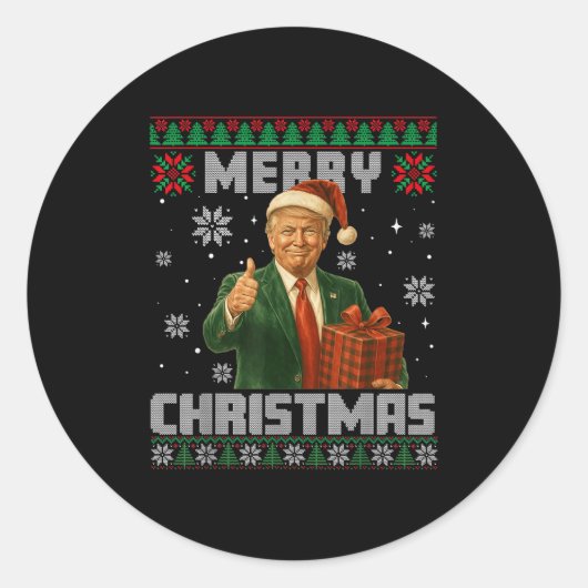 Funny Trump Ugly Xmas Sweater Make Christmas Great Runder Aufkleber (Vorderseite)