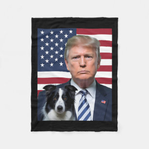 Funny Trump und Border Collie Dog Usa Flag Electin Fleecedecke