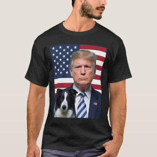 Funny Trump und Border Collie Dog Usa Flag Electin T-Shirt