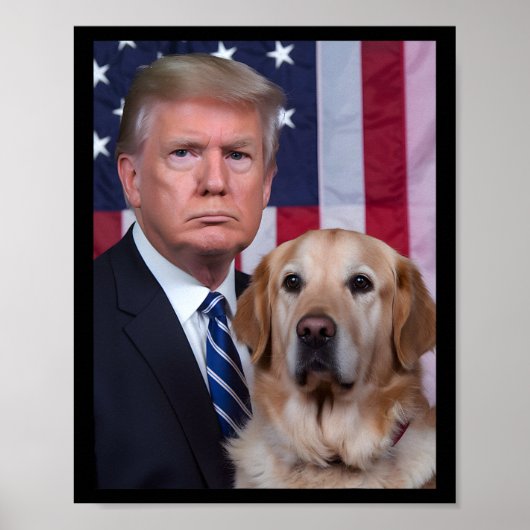 Funny Trump und Golden Retriever Hund US Flaggen E Poster (Vorne)