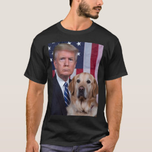 Funny Trump und Golden Retriever Hund US Flaggen E T-Shirt