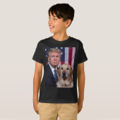 Funny Trump und Golden Retriever Hund US Flaggen E T-Shirt (Vorne ganz)