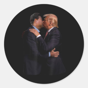 Funny Trump US Präsident und China Präsident Kiss Runder Aufkleber