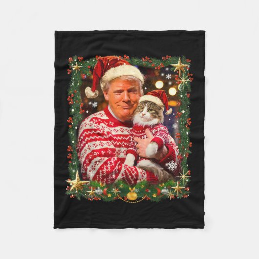 Funny Trump Weihnachts-Sweater für Katzenliebhaber Fleecedecke (Vorderseite)