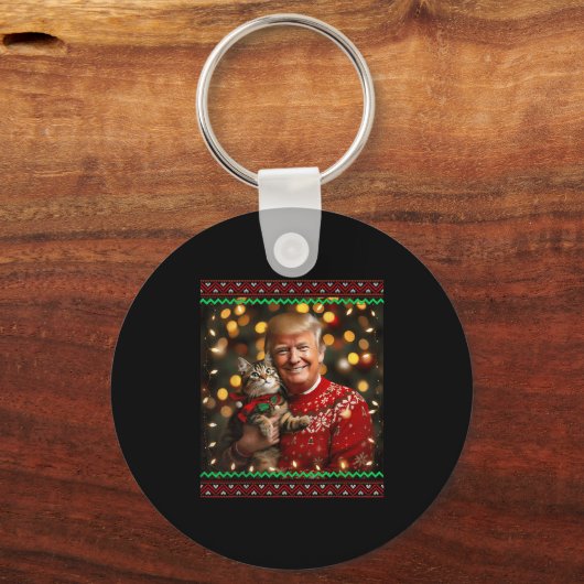 Funny Trump Weihnachts-Sweater für Katzenliebhaber Schlüsselanhänger (Vorderseite)
