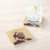 Funny Trump Weihnachtskarte Glasuntersetzer (Schrägansicht)