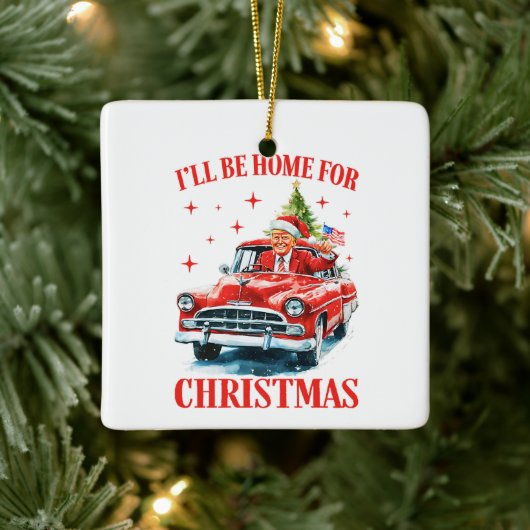 Funny Trump Weihnachtsmannmütze Ich werde zu Weihn Keramikornament (Baum)