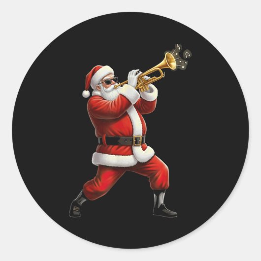 Funny Trumpet Santa Christmas Graphic Player Trump Runder Aufkleber (Vorderseite)