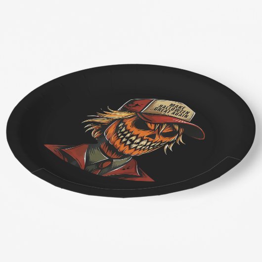 Funny Trumpkin Pumpkin Skeleton Make Halloween Gre Pappteller (Schrägansicht)