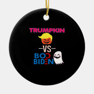 Funny Trumpkin Vs Boo Biden Halloween Design Class Keramik Ornament