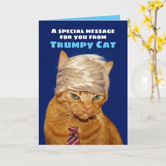 Funny Trumpy Cat Birthday Message Karte (Gelbe Blume)