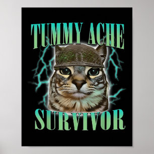 Funny Tummy Ache Survivor Cat Meme Sprichwort Cats Poster