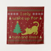 Funny Tuna Christmas Cat – Ugly Xmas Pixel Style Wandteppich (Vorderseite)