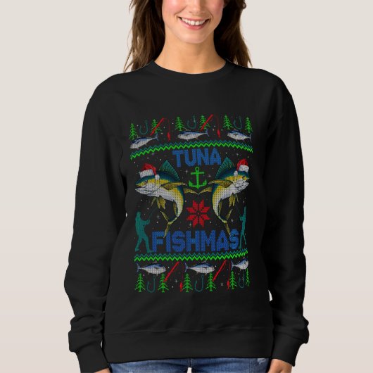 Funny Tuna Fischen Ugly Christmas Sweater Sweatshirt (Vorderseite)