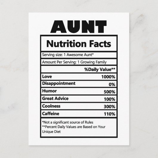 Funny Tunt Nutrition Fakten Postkarte (Vorderseite)