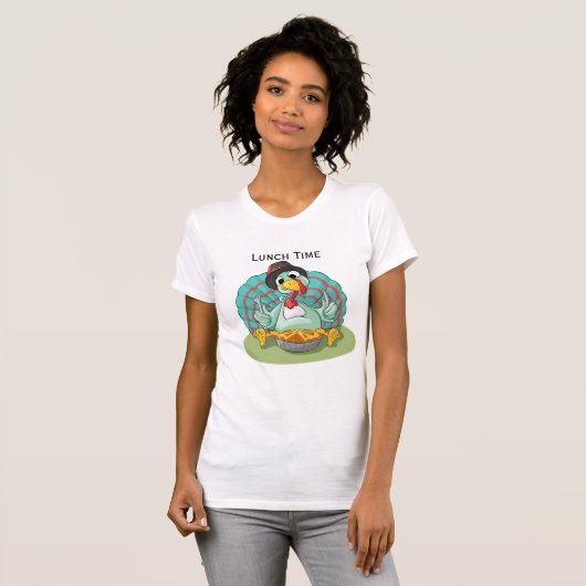 Funny Turkey Animal Eating Pie T-Shirt (Vorne ganz)