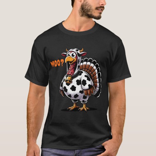 Funny Turkey Cow Costume Moo-key Thanksgiving T-Shirt (Vorderseite)