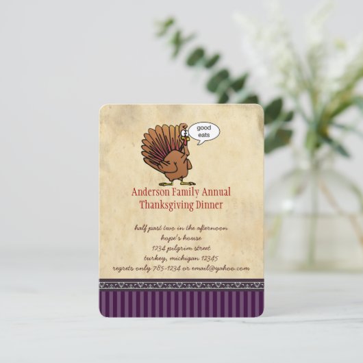 Funny Turkey Erntedank Dinner Einladung (Stehend Vorderseite)