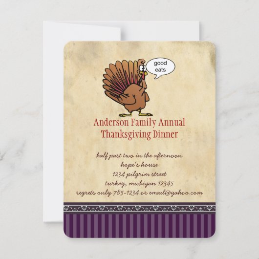 Funny Turkey Erntedank Dinner Einladung (Vorderseite)