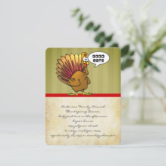 Funny Turkey Erntedank Dinner Einladung (Stehend Vorderseite)