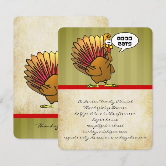 Funny Turkey Erntedank Dinner Einladung (Vorne/Hinten)