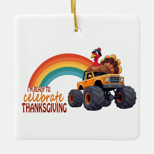 Funny Turkey Monster Truck Erntedank Ornament (Vorderseite)
