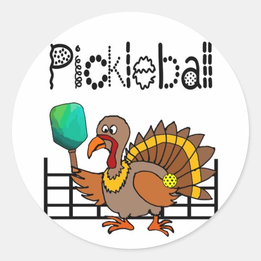 Funny Turkey Pickleball Erntedank Runder Aufkleber (Vorderseite)