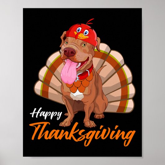 Funny Turkey Pitbull Dog Maple Leaf Fall Vibes Tha Poster (Vorne)