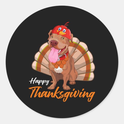 Funny Turkey Pitbull Dog Maple Leaf Fall Vibes Tha Runder Aufkleber (Vorderseite)