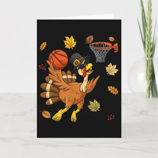 Funny Turkey Playing Bysketbyll Happy Thanksgiving Karte (Vorderseite)