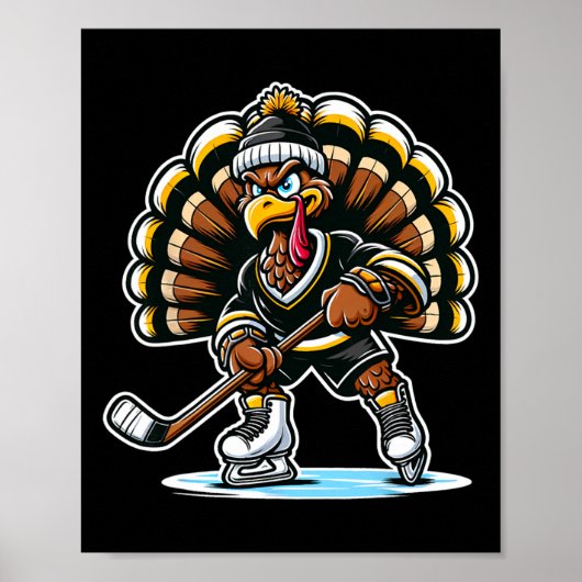 Funny Turkey Playing Ice Hockey Thanksgiving Sport Poster (Vorne)