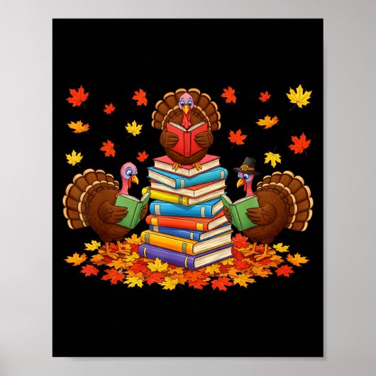 Funny Turkey Reading Book Fall Thanksgiving Teache Poster (Vorne)