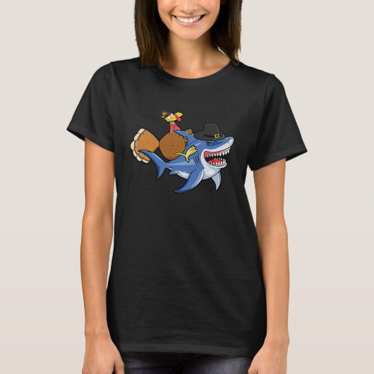 Funny Turkey Riding Shark Cute Turkey Thanksgiving T-Shirt (Vorderseite)