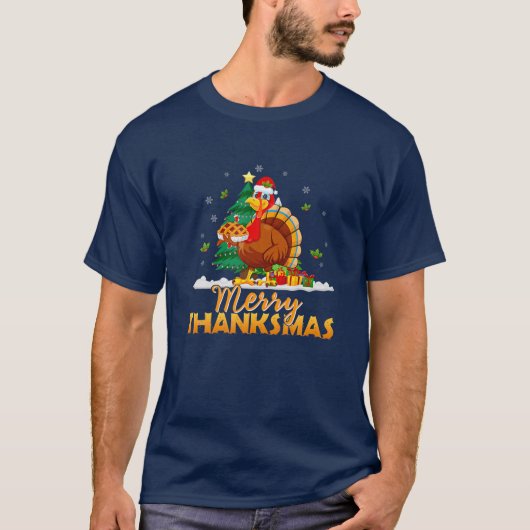 Funny Turkey Santa Merry Thanksmas Weihnachten Vie T-Shirt (Vorderseite)