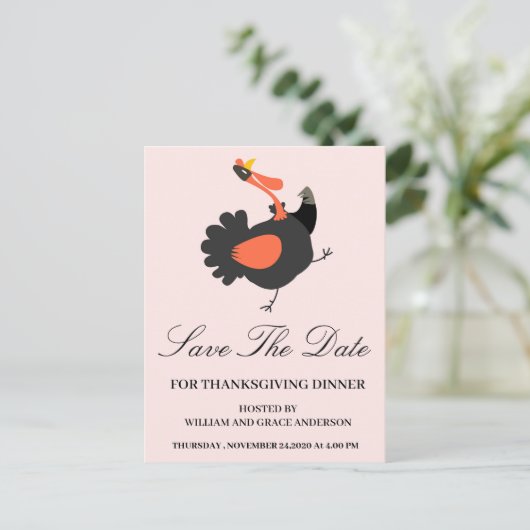Funny Turkey Save the Date Erntedank Postkarte (Stehend Vorderseite)