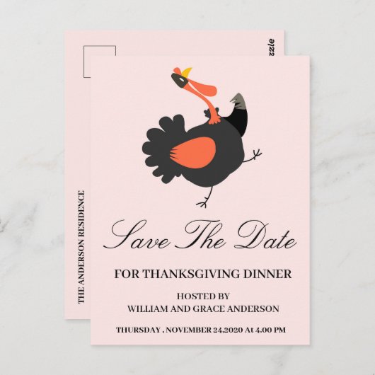 Funny Turkey Save the Date Erntedank Postkarte (Vorne/Hinten)