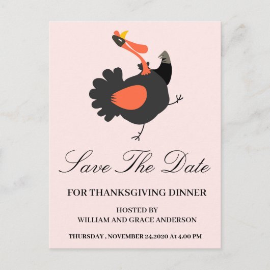 Funny Turkey Save the Date Erntedank Postkarte (Vorderseite)