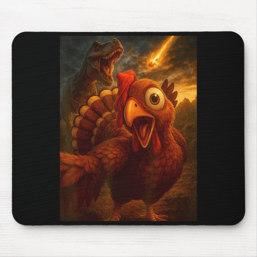 Funny Turkey Selfie With Dinosaur And Meteor Acaly Mousepad (Vorne)