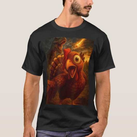 Funny Turkey Selfie With Dinosaur And Meteor Acaly T-Shirt (Vorderseite)