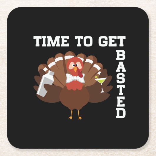 Funny Turkey Time To Get Basted Thanksgiving Rechteckiger Pappuntersetzer (Vorderseite)