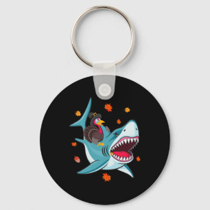 Funny Turkey und Shark Fall Vibes Happy Thanksgivi Schlüsselanhänger