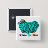 Funny Türkise Ram Chinese Year Zodiac Square B Button (Vorne & Hinten)